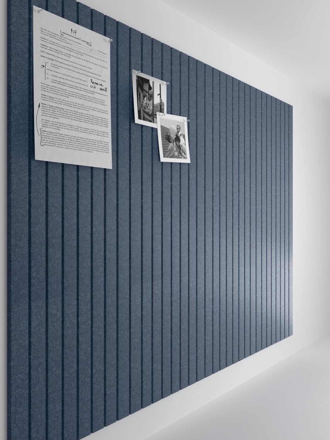 Bumusty Large Cork Board Alternative-47 x35 Felt Bulletin Board Tiles, with 30 Pushpins, 70 Adhesive Tabs, 12-Pack Slat Wall Paneling, Cork Boards for Office Push Pin Board Felt Board-Denim Blue