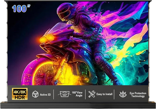 IN&VI 100" Motorized Floor Rising Projector Screen for Ultra Short Throw Projector,Motorized Projector Screen 4KUltra HD Active,ALR CLR Movie Screen for Home Theater