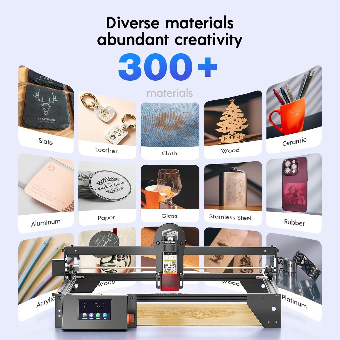 Longer RAY5 5W Laser Engraver with Air Pump and Limit Switch, 3.5” Color Touch Screen, App Offline Control, DIY Engraver Tool for Metal/Glass/Wood Engraving Area 15.75"x15.75"