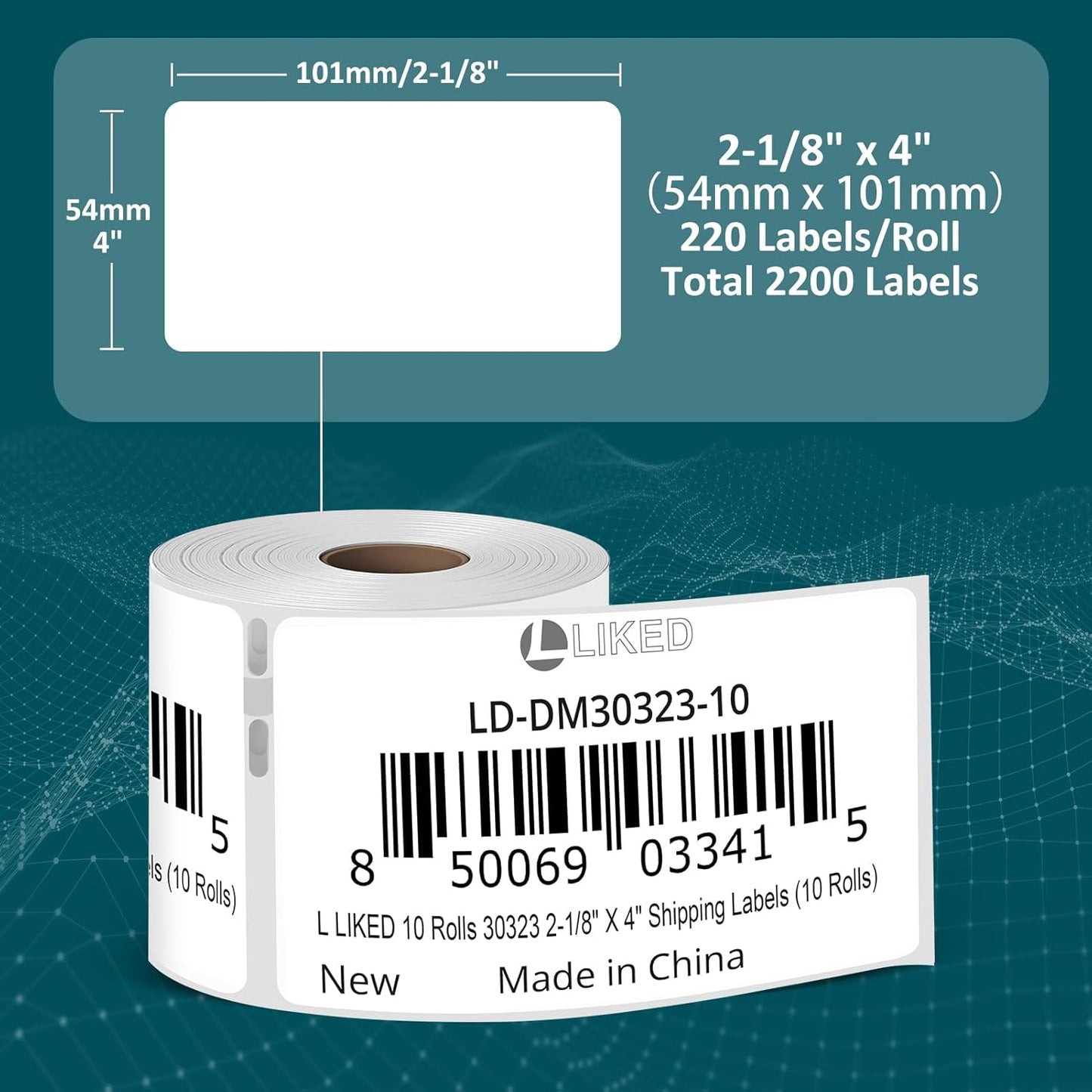 L LIKED 10 Rolls Compatible DYMO 30323 2-1/8" x4" Thermal Shipping & Name Tag Labels, Compatible with Rollo, Zebra, Jadens, Nelko, Munbyn, Phomemo Desktop Printers (2200 Labels)