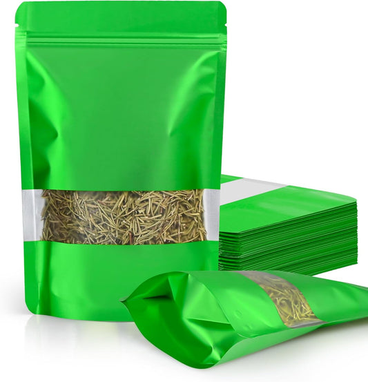 FireKylin 100 Pack Smell Proof Bags, Resealable Bags with Matte Window, Foil Pouch Stand Up Sealable Bags for Packaging（Green,3.5" x 5.1"）