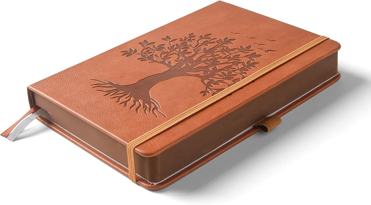 ZXHQ B5 360 Pages Lined Journaling Notebooks with Pen, Journals for Women Men Writing Notebook, Tree of Life Design, Brown Edge, Fine Inner Pocket - Light Brown