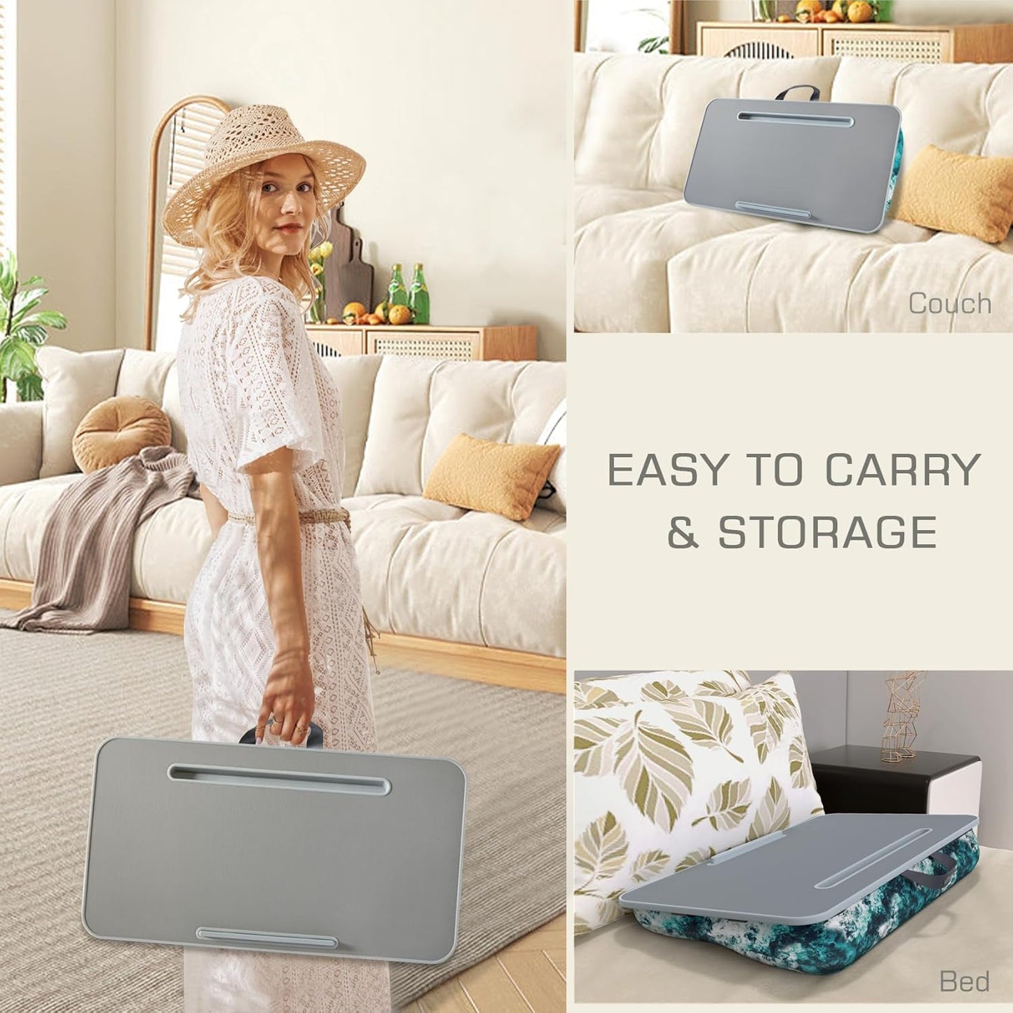 MillHome Blue Lap Desk with Cushion, Fits up to 17 inch Laptop, Tablet Slot and Stopper