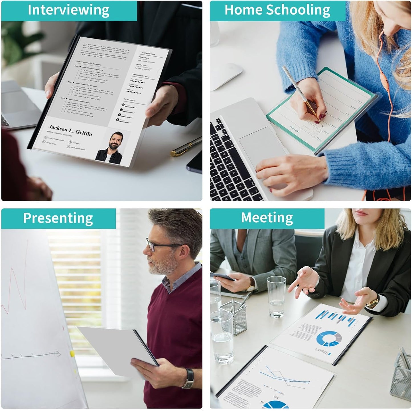 Binditek 12 Pack Clear Report Covers with Sliding Bars, 5mm Sliding Bar File Folder, 25 Sheet Capacity, Letter Size, Multi Color (White, Yellow, Red, Green, Navy, Black), Office Supplies