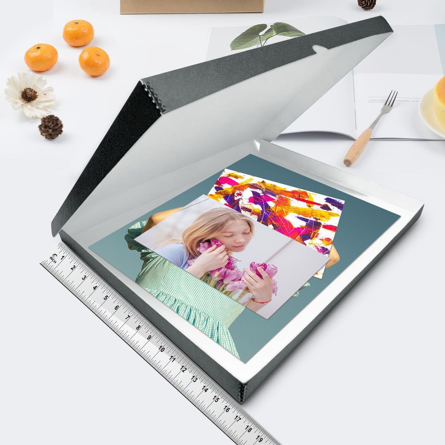 Lineco Folio Storage Box, Clamshell Design with Metal Edge. 16.5x20.5x1.75 Inches, Archival Boxboard, Preserve Photos, Cards, Magazines, Documents, Art, Ephemera, Family Records, Gray, Pack of 1