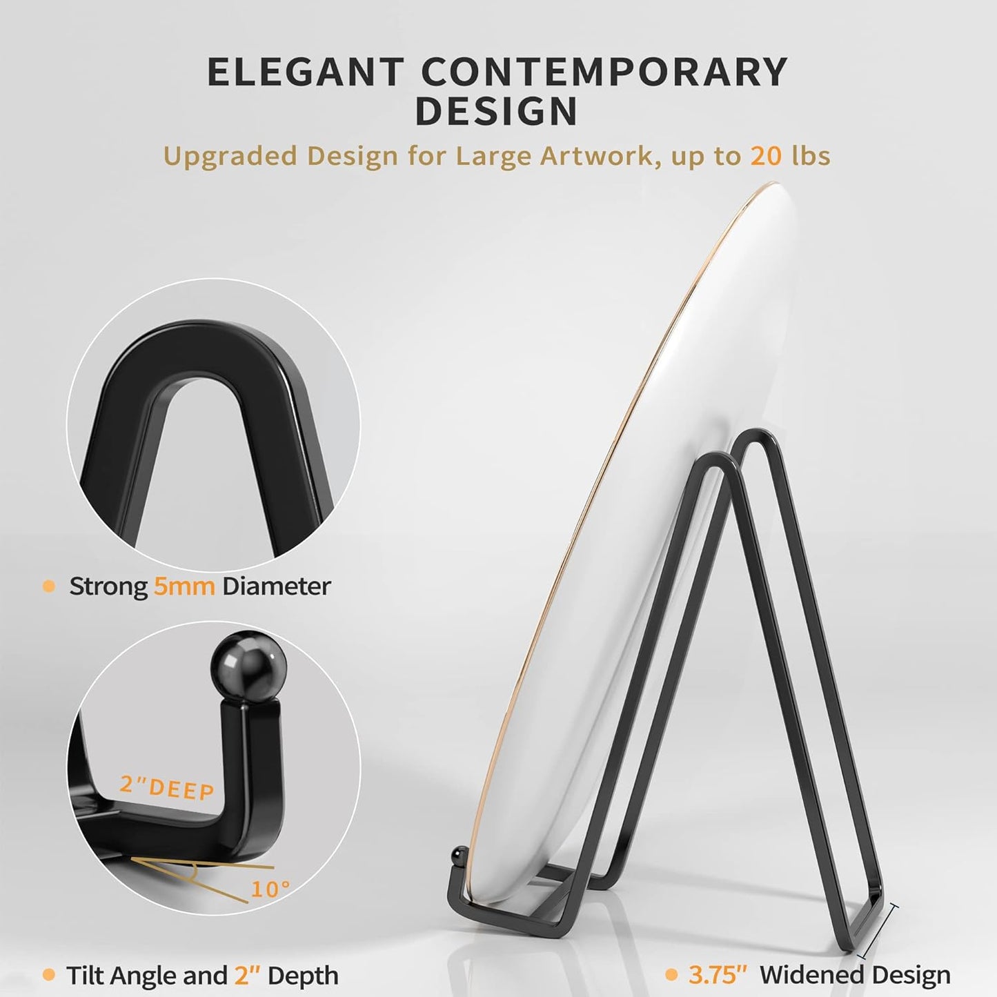 8 Inch Large Plate Stands for Display - Metal Square Wire Plate Holder Display Stand + Picture Stand for Book, Platter, Plaque, Photo Easel (2 Pack)