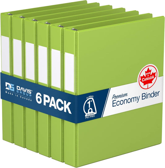 Premium Economy 6-Pack 3-Ring Binders for School or Office, D-Ring Binders, 1 Inch, Lime Green
