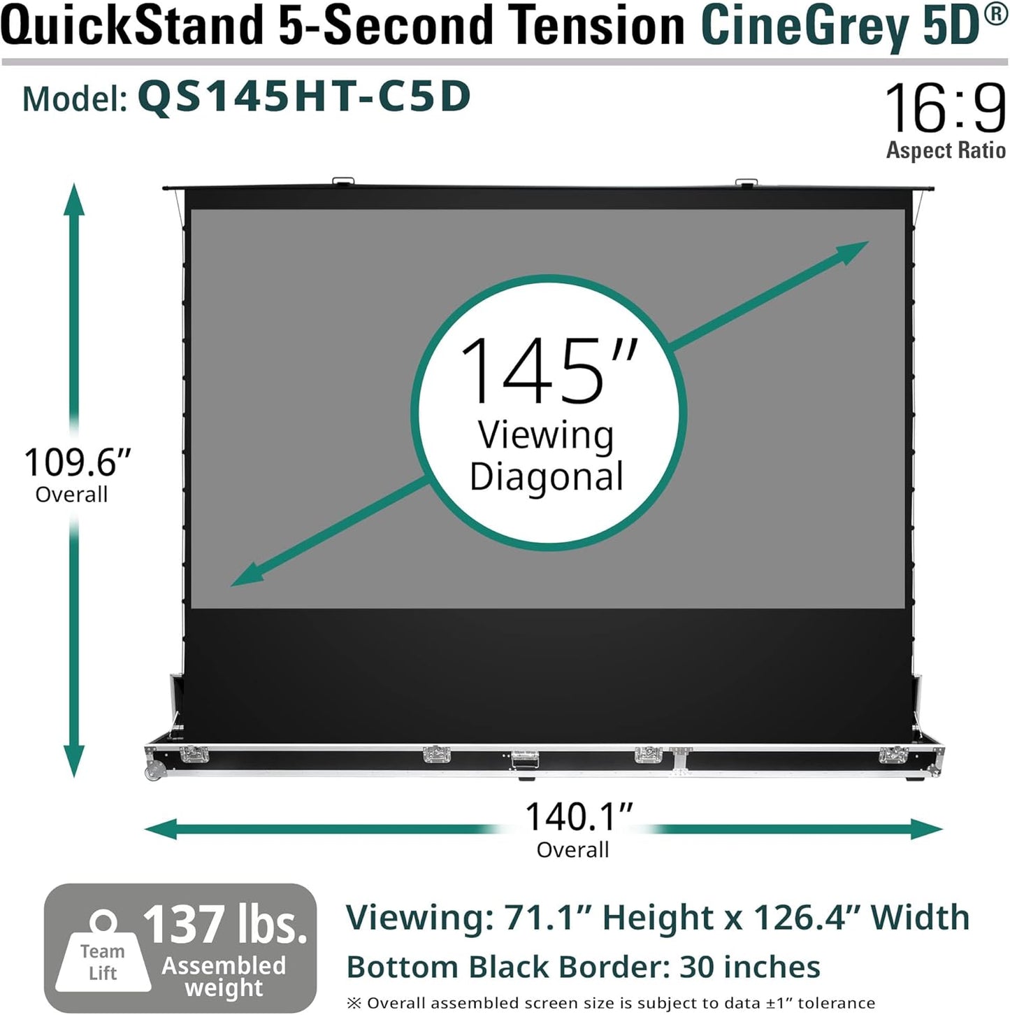 Elite Screens ALR/CLR QuickStand 5-Second Tab-Tension C5D, 145-inch Diag. 16:9, Manual Pull Up Projector Screen, ISF Material Ceiling Ambient Light Rejecting Movie 8K 4K Home Theater, QS145HT-C5D