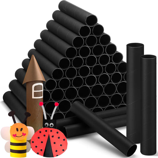 MotiMind 60 Pcs Cardboard Tubes for Craft 2 Size Empty Paper Towel Rolls Cardboard Toilet Paper Tubes Bulk for Classroom DIY Projects(Black,1.4 x 10 Inch, 1.6 x 10 Inch)
