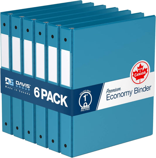 Premium Economy 6-Pack 3-Ring Binders for School or Office, Round-Ring Binders, 1 Inch, Turquoise