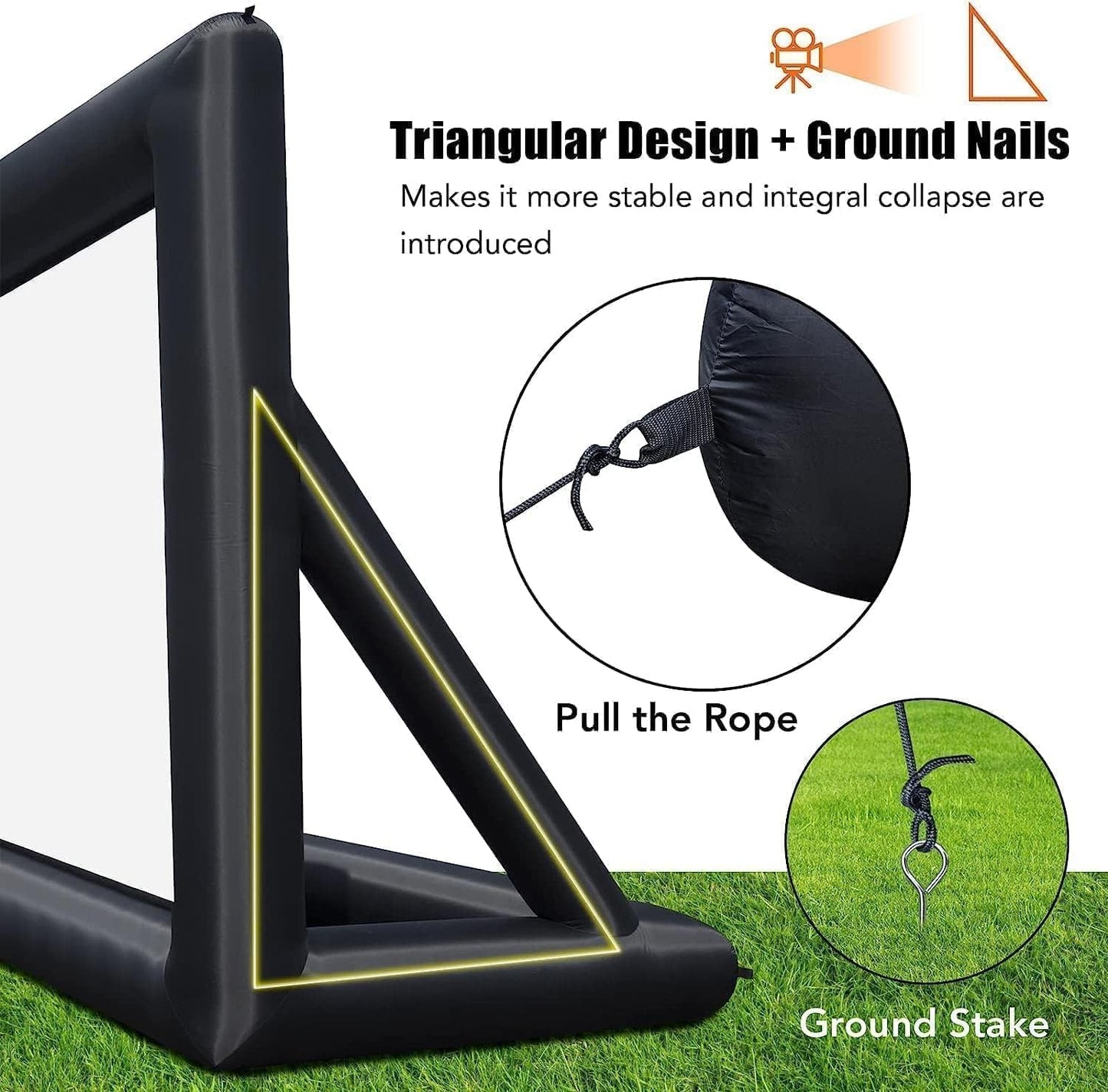 PioneerWorks 14 FT Inflatable Projector Screen， Outdoor Movie Screen Blow Up for Movie Parties Backyard Outside with Air Blower and Carry Bag, Front and Rear Projection