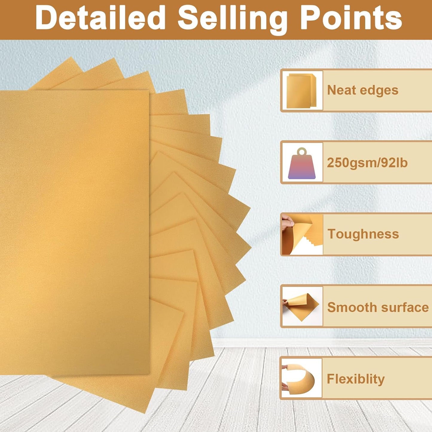 120 Sheets Gold Shimmer Cardstock 8.5 x 11 Metallic Paper, 250gsm/92lb Thick Paper Card Stock for Birthday Decorations, DIY Cards Making, Greeting Cards, Wedding Invitations, School Crafting