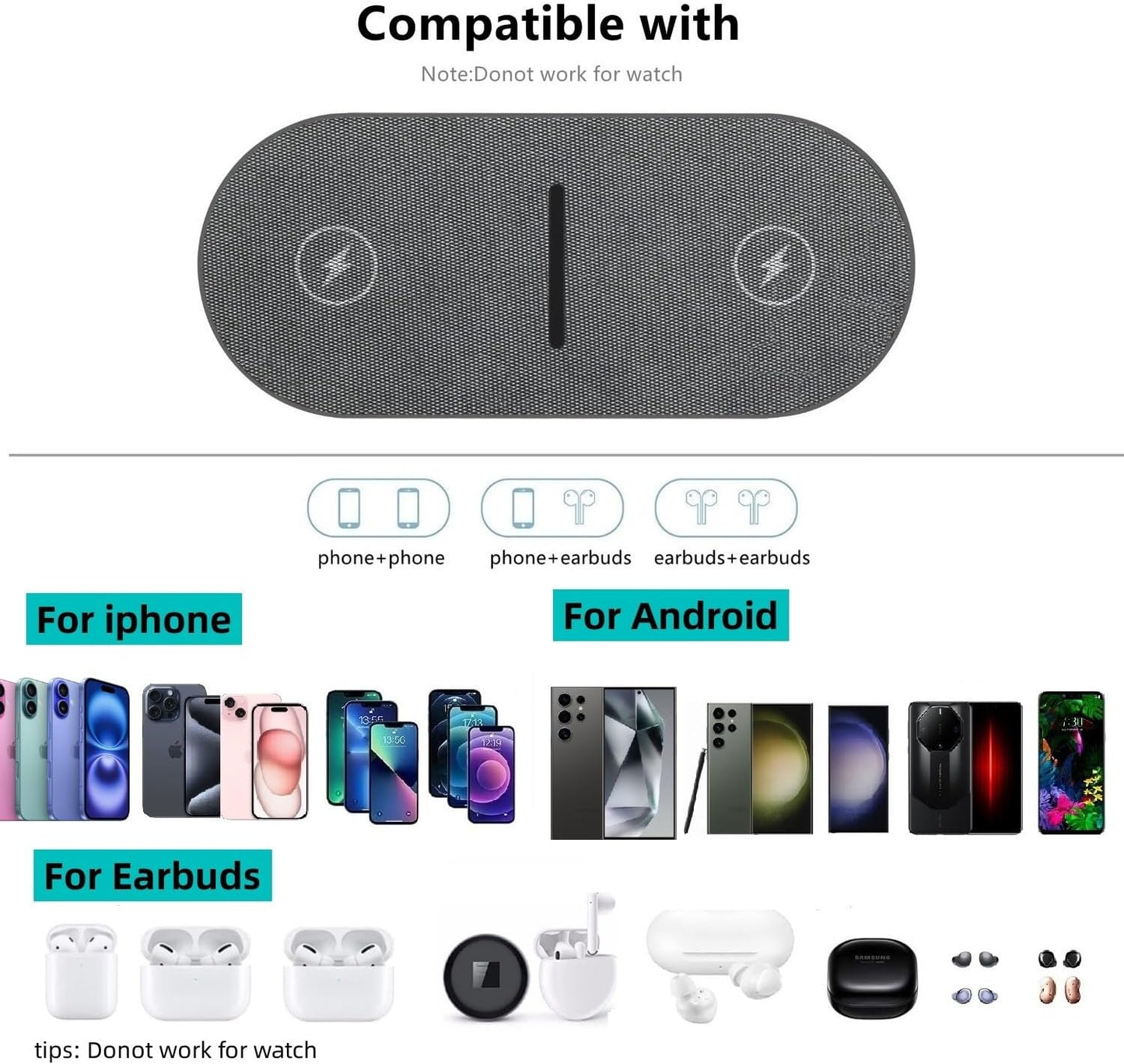 40W Wireless Charging Pad,Dual 20W Charging mat for Apple iPhone 16 15 14 13 12 11 Pro/Max/Mini/Plus/XS/XR,Airpods 4/3/Pro,2 in 1 Wireless Phone Charger for Samsung,Pixel,Xperia(with PD Adapter)