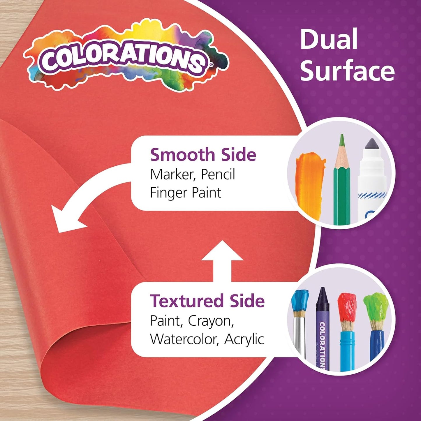 Colorations DSRE Dual Surface Paper Roll, Scarlet Red,, 36" x 1000' (1 Roll)