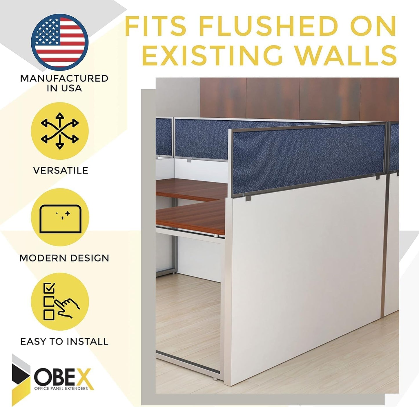 OBEX Acoustical Cubicle Privacy Screen Extender Desk Panel & Office Divider, Add Separation & Block Noise, 12" x 36", Slate