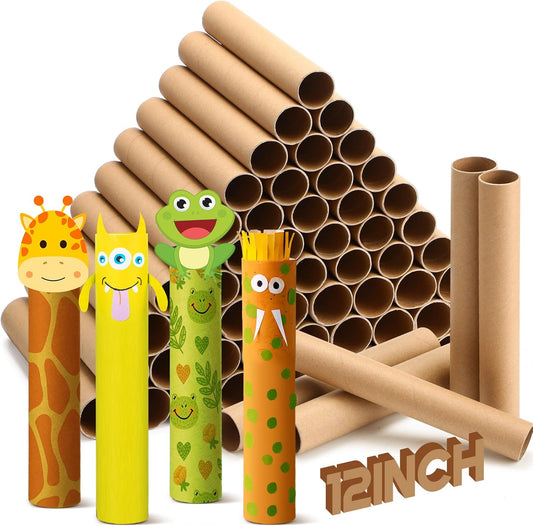 MotiMind 60 Pcs Cardboard Tubes for Craft 2 Size Empty Paper Towel Rolls Cardboard Toilet Paper Tubes Bulk for Classroom DIY Projects (Cowhide,1.4 x 12 Inch, 1.6 x 12 Inch)
