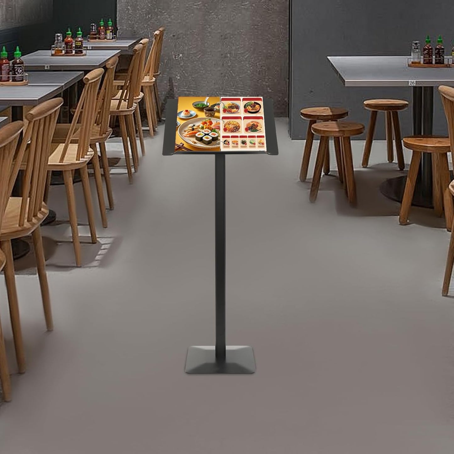 Podium Stand Acrylic Church Lectern Presentation Stand Floor Standing Conference Speech Speak Pulpit for School Office, 46.5in Height, Iron Base and 30-90° Panel (Black)