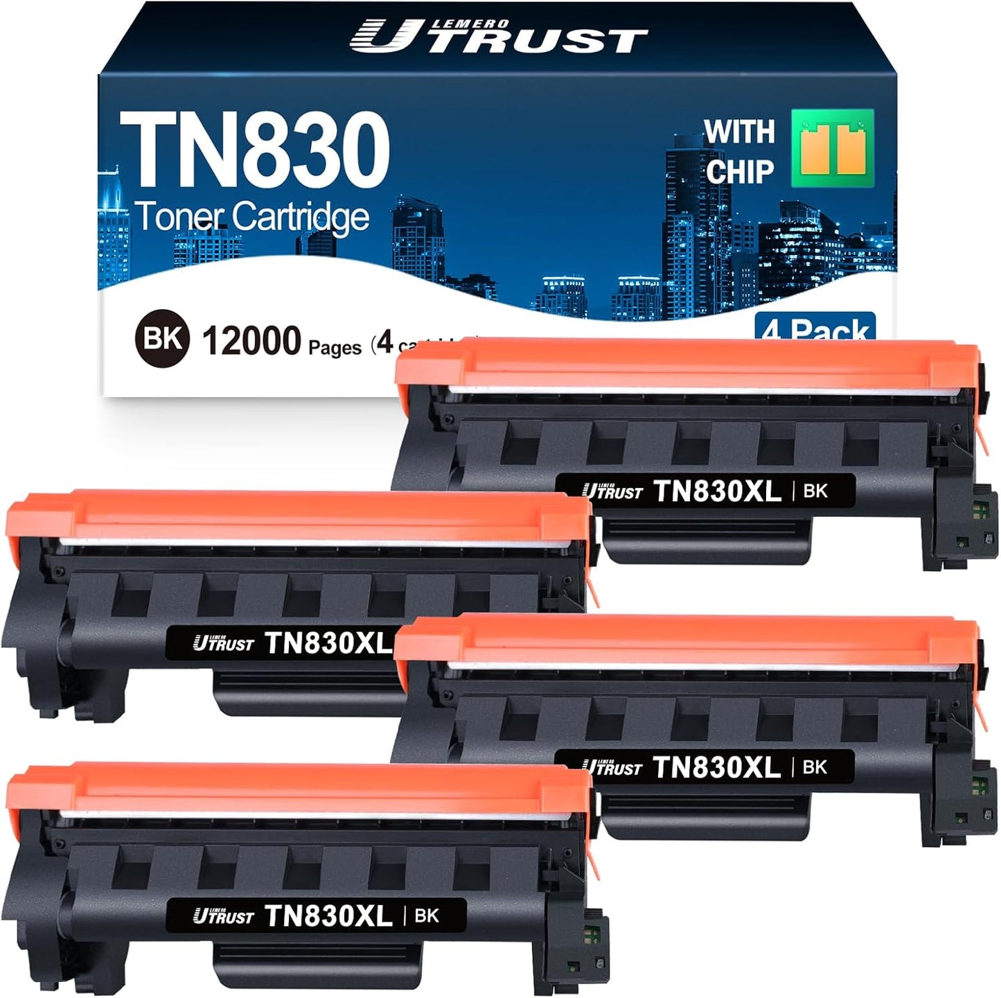 TN830XL Toner Cartridge Replacement for Brother TN830XL TN830 TN 830 Black Toner Compatible with Brother DCP-L2640DW HL-L2460DW HL-L2480DW HL-L2400D HL-L2405W MFC-L2820DW Printer 4 Pack(High Yield)
