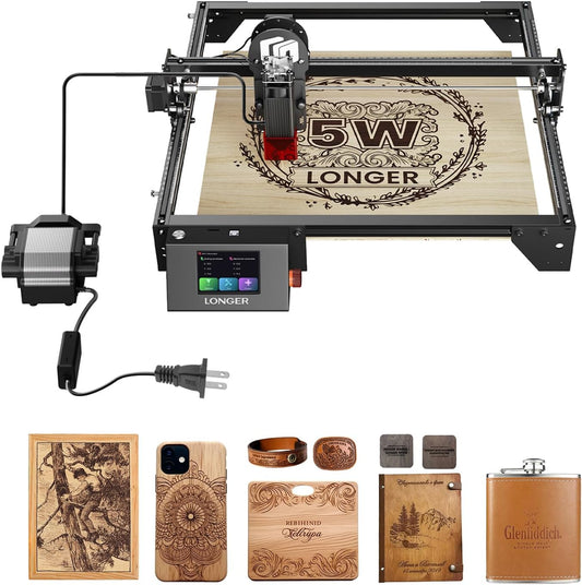 Longer RAY5 5W Laser Engraver with Air Pump and Limit Switch, 3.5” Color Touch Screen, App Offline Control, DIY Engraver Tool for Metal/Glass/Wood Engraving Area 15.75"x15.75"