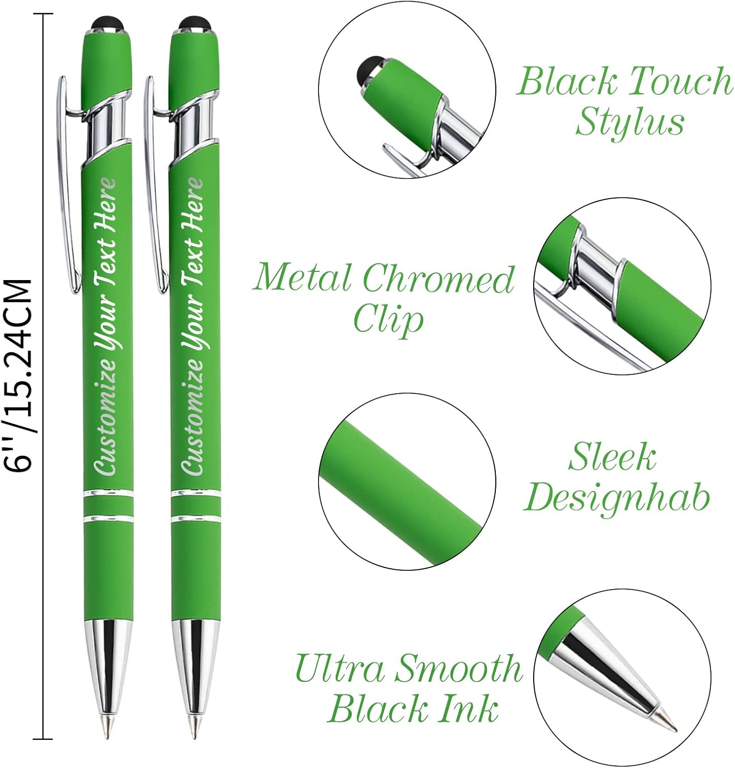 Personalized Pens Bulk 50 with Name Custom Engraving Ballpoint Pens with Stylus Tip Customized Smooth Writing Pens Personalized Gifts for Anniversary Birthday or Graduation(White,Black Ink)