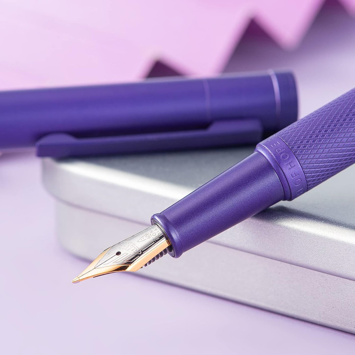 Hongdian 1851 Purple Forest Fountain Pen Blade Nib Classic Design Calligraphy Pen with Converter and Metal Pen Case Set