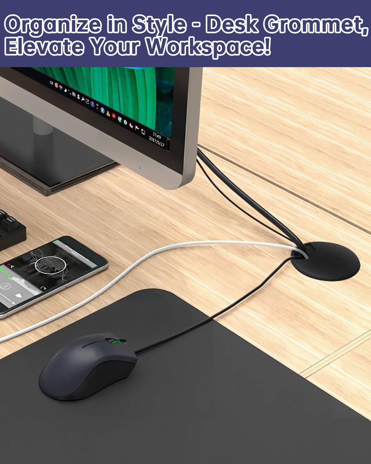 Desk Grommet 3-1/8 inch (80mm) - 8 Pack Black Cable Grommet & Desk Hole Cover with Hole Saw for Cables, Cord Management for Office, TV, and Home Table