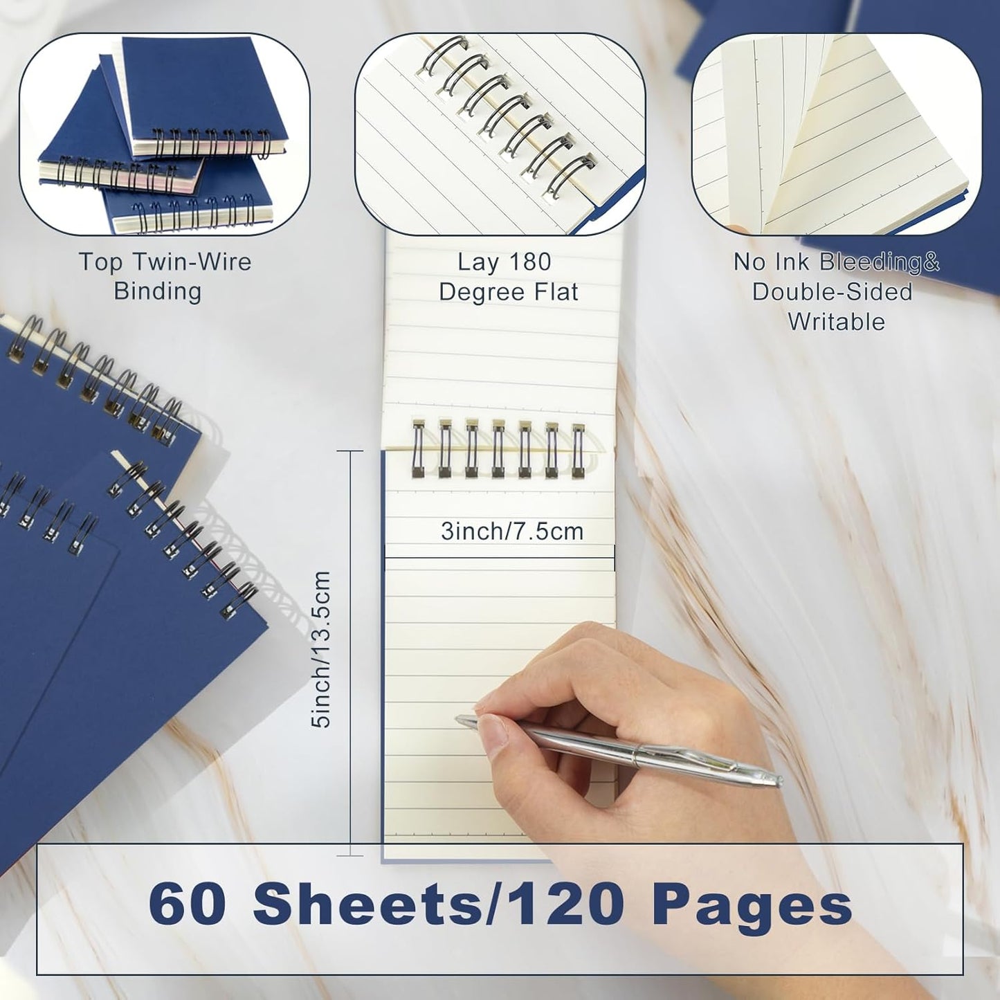 Tenceur 100 Pcs Pocket Notebook Bulk Small 3x5 Inch Spiral Notepads Mini Top Bound Notebook with Lined 120 Pages Ruled Memo Pads for Office College Nurse Essentials Back to School Gift (Blue)