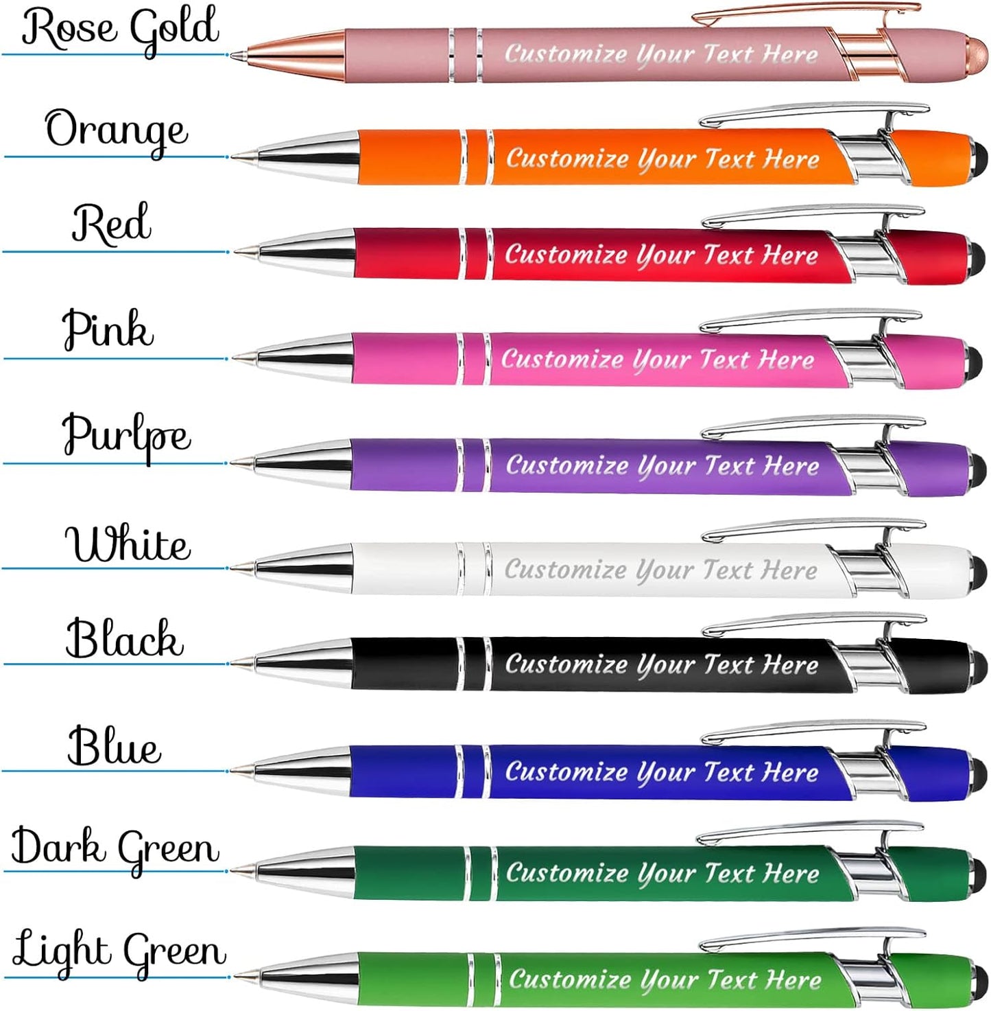 Personalized Pens Bulk 10 with Name Custom Engraving Ballpoint Pens with Stylus Tip Customized Smooth Writing Pens Personalized Gifts for Anniversary Birthday or Graduation(Purlpe,Black Ink)