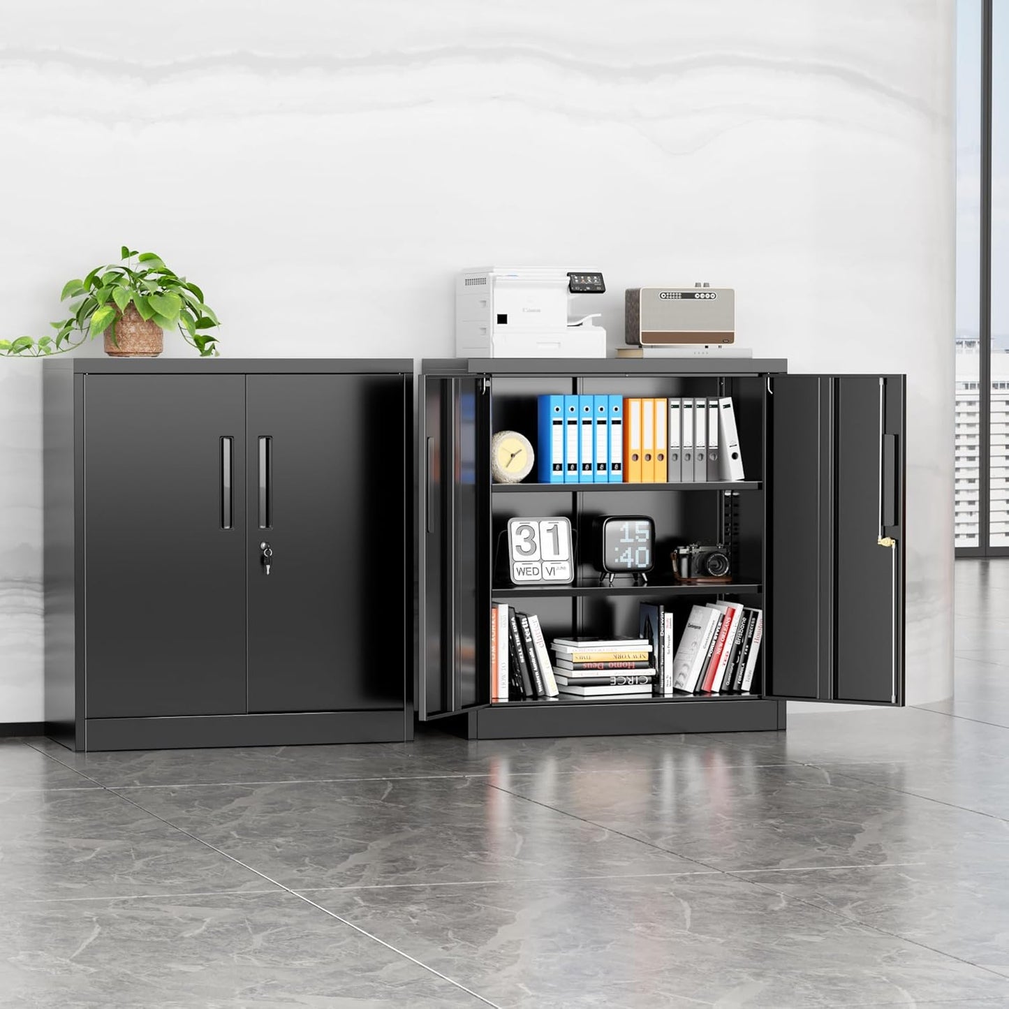 SUNCROWN Metal Storage Cabinets, 36”Locking Cabinet with Doors and Adjustable Shelves, Steel Utility Tool Garage Cabinets for Home, Office, Kitchen,Warehouse, Black