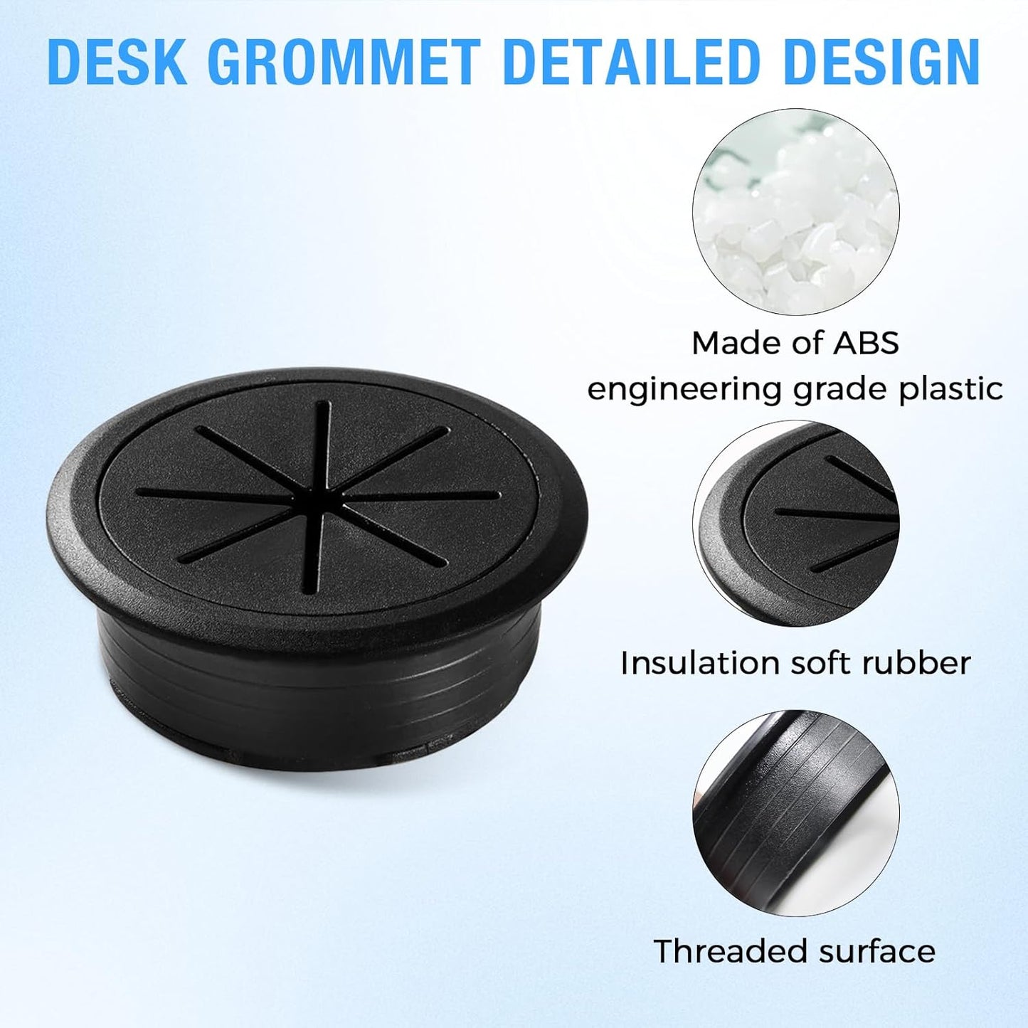 Desk Grommet 2" (50 mm), Desk Hole Cover for Cables White and Black, Cable Grommet ABS Plastic, Desk Hole Grommet for Office and Home Table Cable, Flexible Cable Cord Organizer-2 Pcs