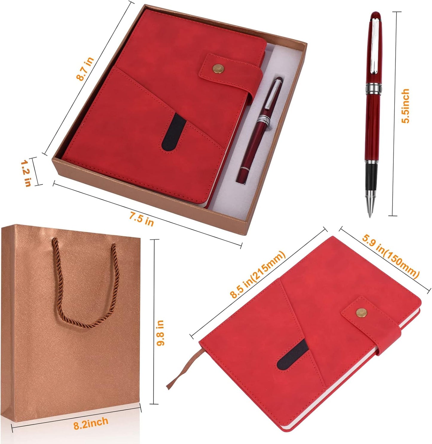 A5 Lined Leather Journal Notebook,Hardcover Journal Set with Pen and Gift Box,100Pages 100gsm Thick Ruled Paper Daily Diary for Men Women School,Travel,Business,Work,Writing 5.9" X 8.4"