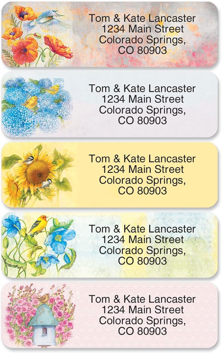 Everyday Birds Rolled Personalized Return Address Mailing Labels with Dispenser, Set of 250, Small ¾ x 2½ Inch Size, Custom Self-Adhesive Sticker Roll, by Colorful Images