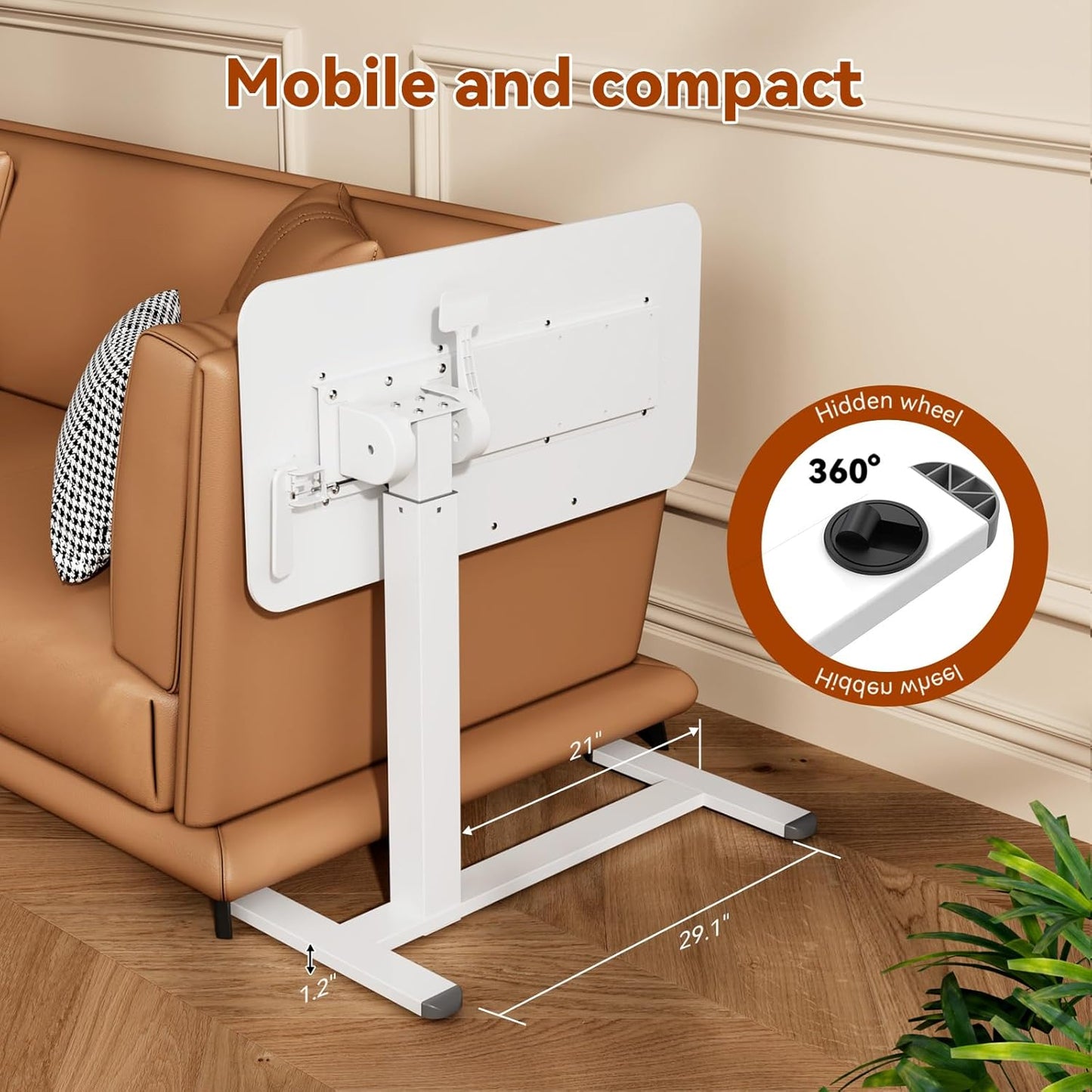 Mobile Standing Desk, Height Adjustable Left/Right Overbed Bedside Table, 90° Tiltable Portable Laptop Desk with Wheels, Foldable Computer Cart for Hospital Home Use, White