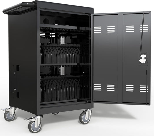 32 Device Mobile Charging Cart, Chromebooks and Laptop Computers, Locking Charging Station with Lock & Key