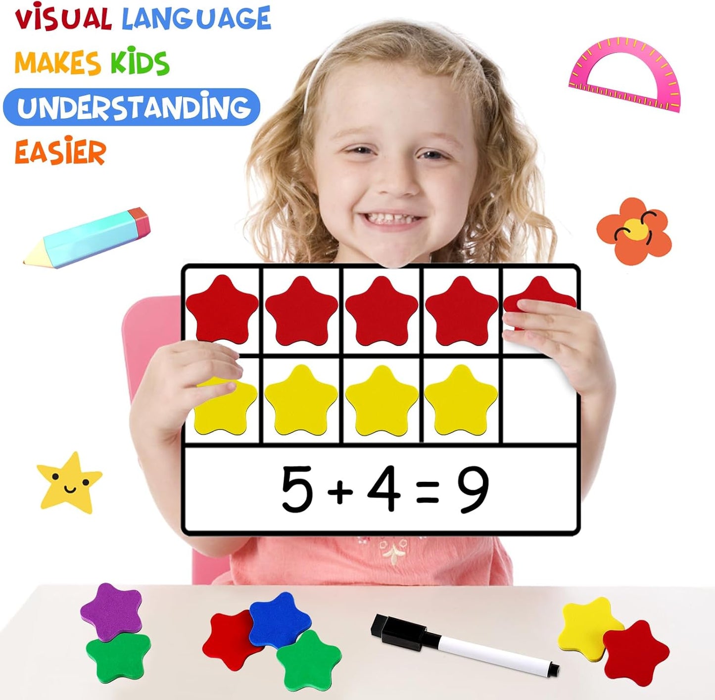 LOOIKOOS Magnetic Ten-Frame Set,Math Manipulative Games for Kids Number Counting Games,Montessori Educational Toy for Kindergarten Preschool 3 4 5 Year Old