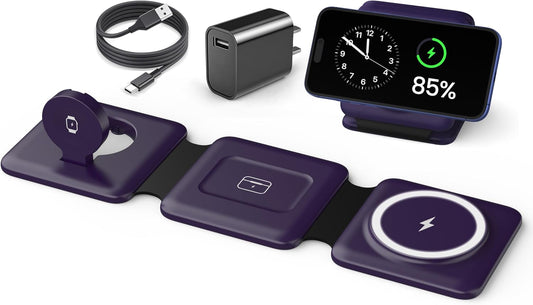 Charging Station for Mag Safe Apple - 3 in 1 Magnetic Foldable Wireless Charger Pad - Travel Charging Mat for iPhone 16 15 14 13 12 Pro Max Plus Watch & Airpods