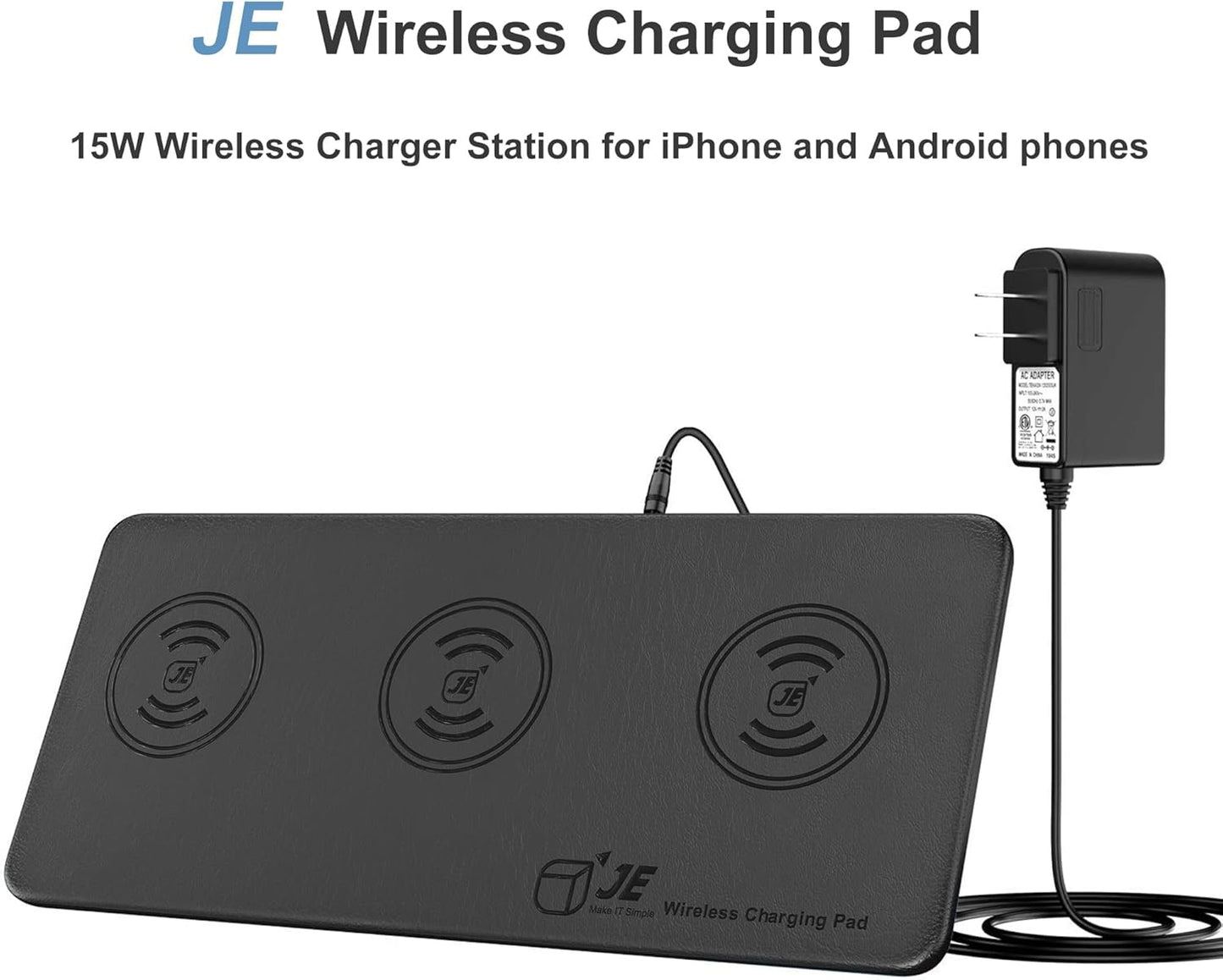 Triple Wireless Charger Pad - 15W Fast Charging Station for Apple iPhone 16/15/14/13/12 Pro/Max/Plus, AirPods, Qi-Certified 3-in-1 Charging Mat for Multiple Devices One-Step Wireless Charging Solution