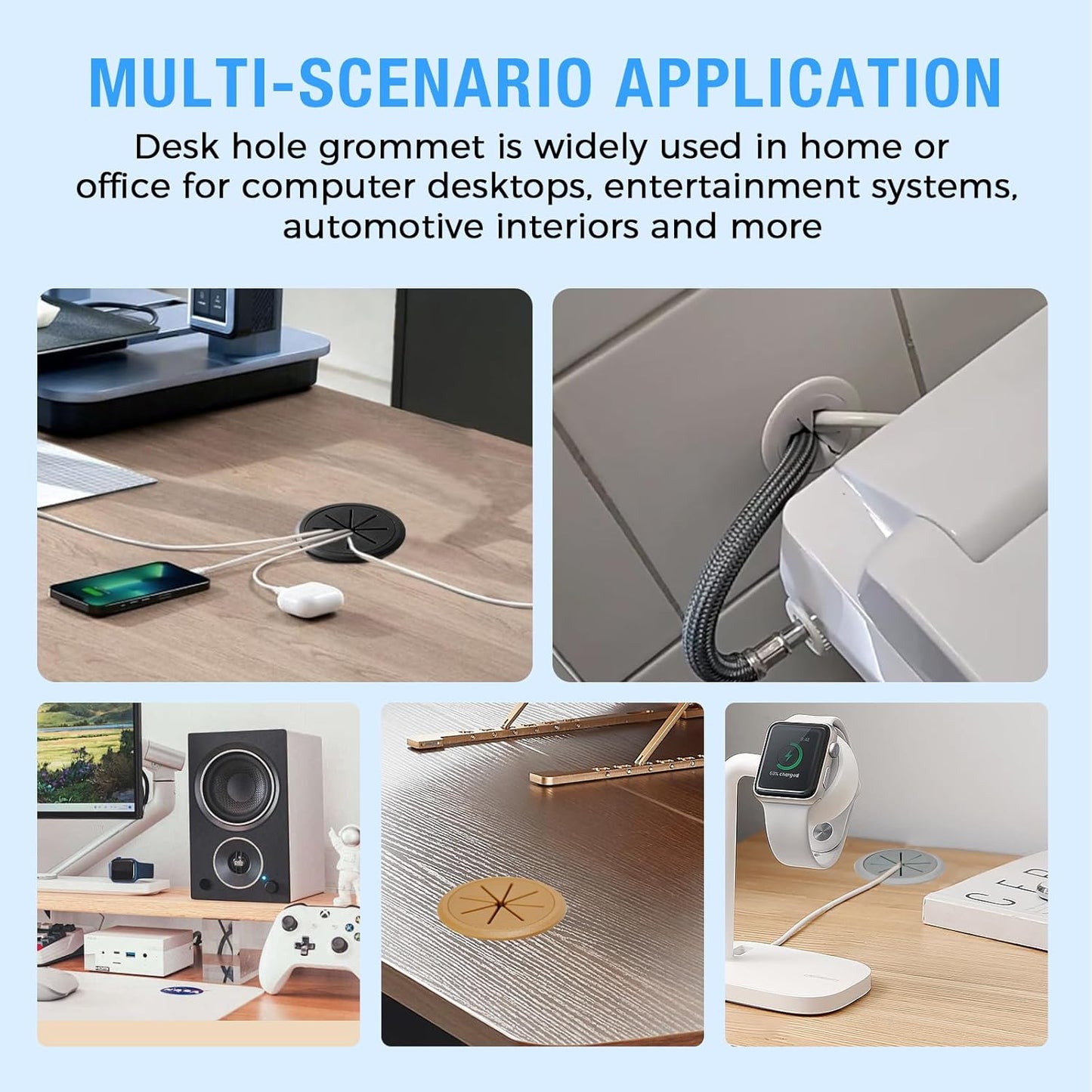 Desk Grommet 2" (50 mm), Desk Hole Cover for Cables White and Black, Cable Grommet ABS Plastic, Desk Hole Grommet for Office and Home Table Cable, Flexible Cable Cord Organizer-2 Pcs