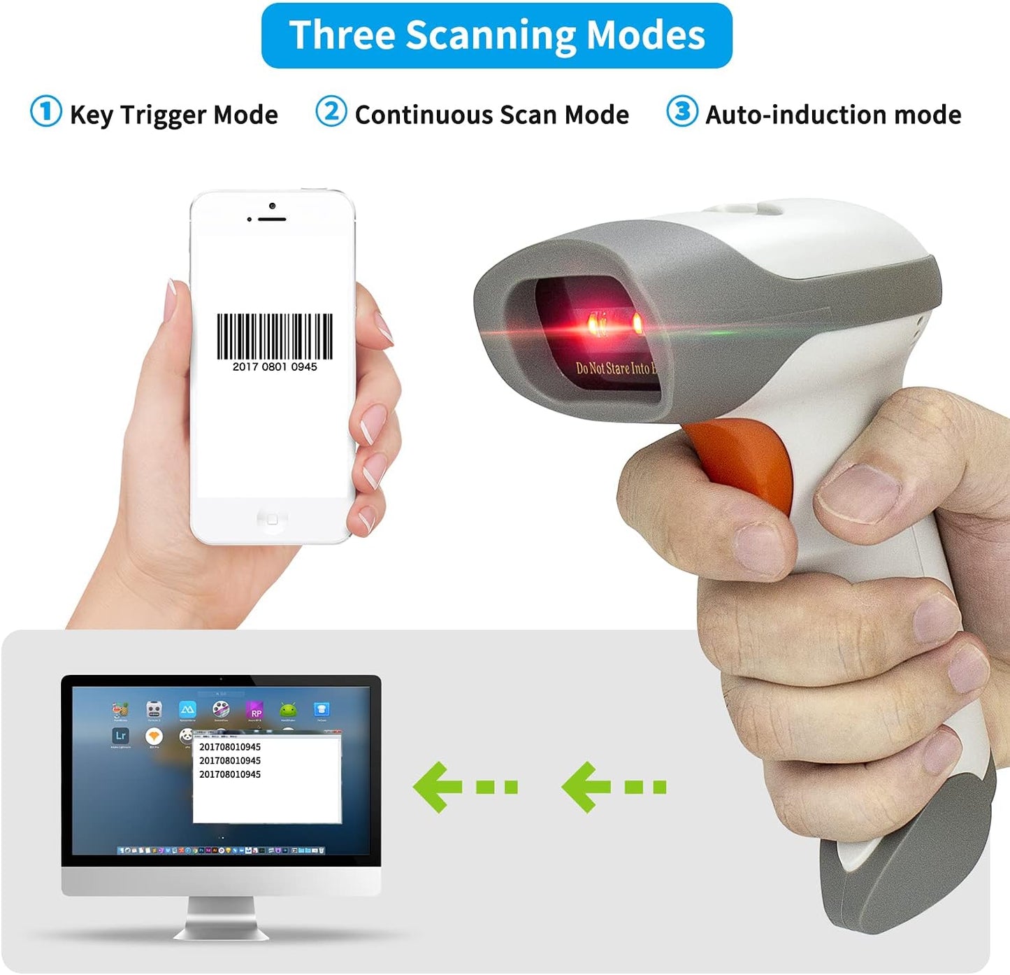 NetumScan Bluetooth 2D Barcode Scanner, 3 in 1 Automatic Wireless QR Barcode Reader USB Image Code Scanner for Store, Warehouse POS, Computer, Tablet, iPad, iPhone, Android