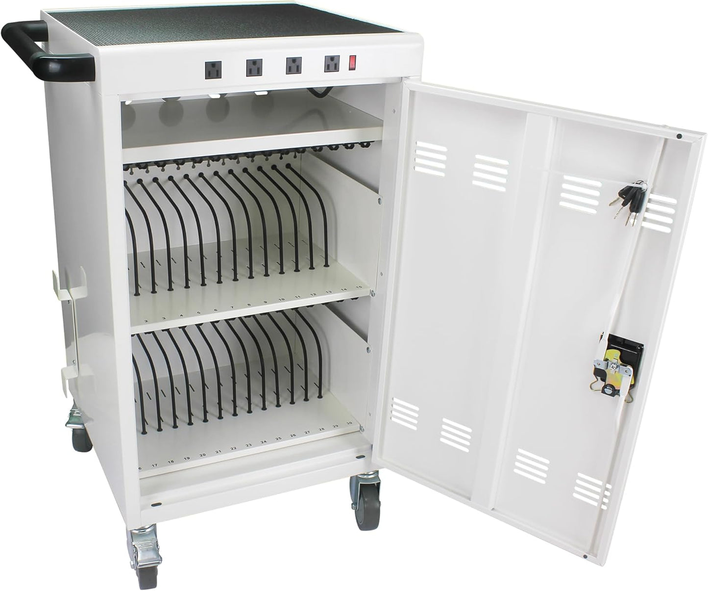 35-Device Mobile Charging Cabinet, Lockable, Up to 16.3" Screen, Tablet Laptops & Chromebooks, White