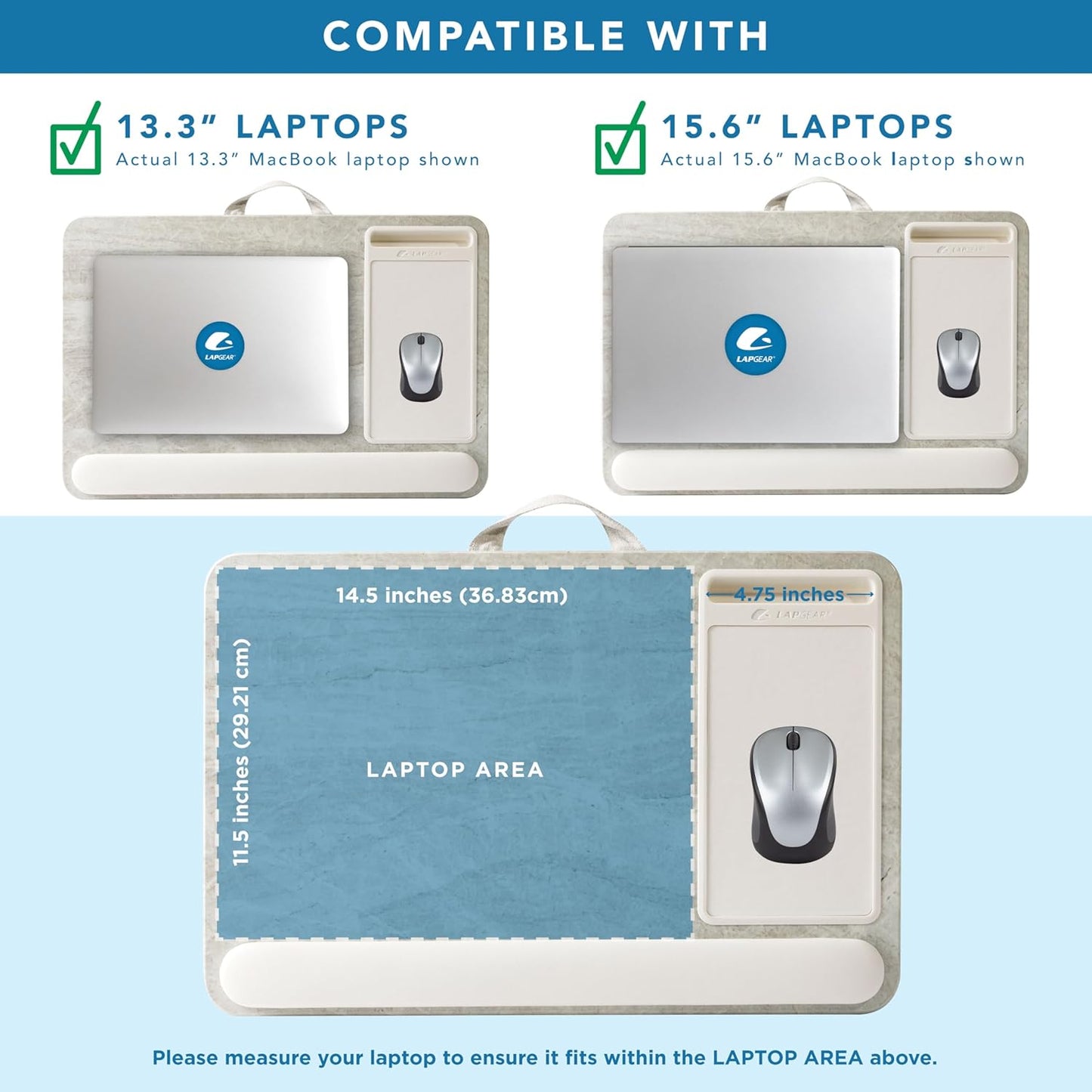 LAPGEAR Home Office Pro Lap Desk with Wrist Rest, Mouse Pad, and Phone Holder - Taj Mahal Marble - Fits up to 15.6 Inch Laptops - Style No. 91601