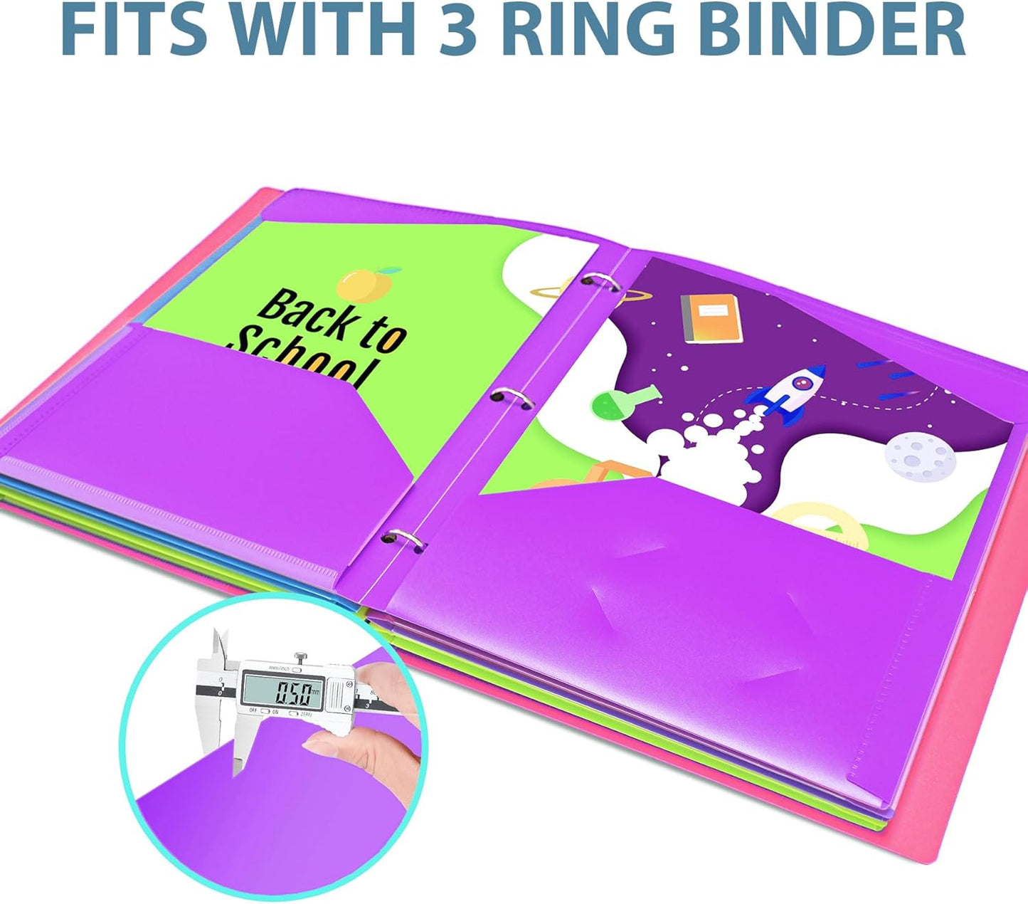 TEWRLANDE 16 Packs Heavy Duty 3 Pocket Folders with Holes, Plastic Folders with Clear Front Pocket for 3 Ring Binder, for Letter Size Paper, Assorted Colors/Card Slot