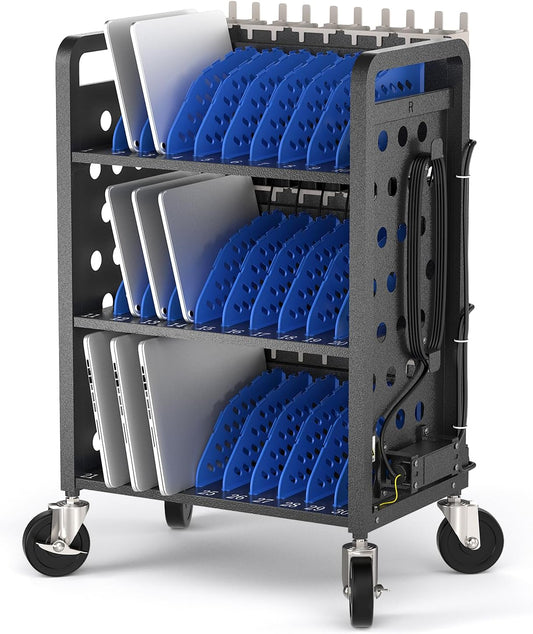 30 Unit Mobile Charging Cart - Open Charging Station Rack for iPad, Chromebooks, Tablets 14inch -  Tablet Organizer Station for Classroom - Laptop Storage Cart with Cable and Charger Organization