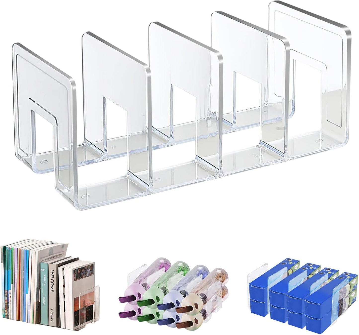 Marte Vanci Clear Acrylic File Sorter, Acrylic Purse Organizer, Sturdy Desk Magazine Holder Handbag Organizer Clutch Divider for Letter Office Supplies 4 Sections