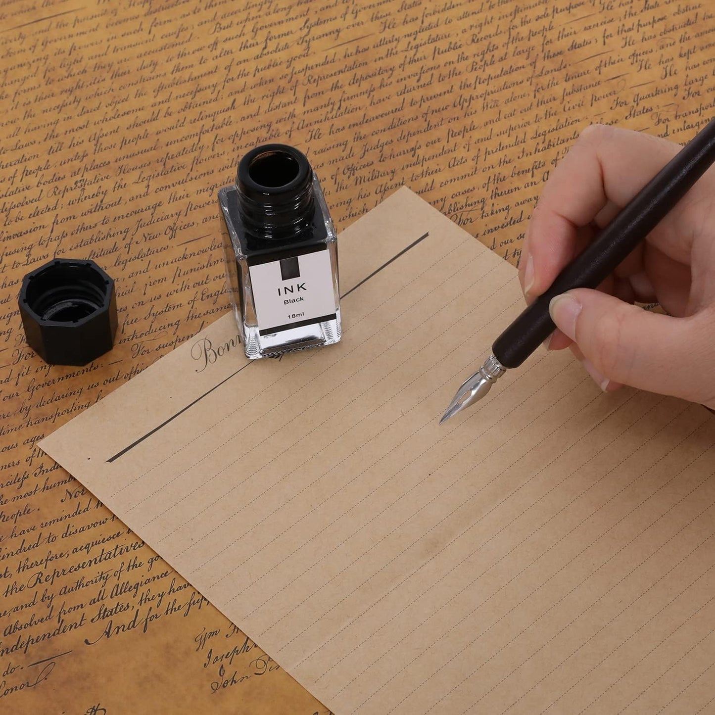 Vintage Quill Pen Ink Set,Feather Quill Pens with Wooden Calligraphy Pen, Including 7 Different Sizes of Nib, Calligraphy Pen Set Gift & Women and Man(Grey)