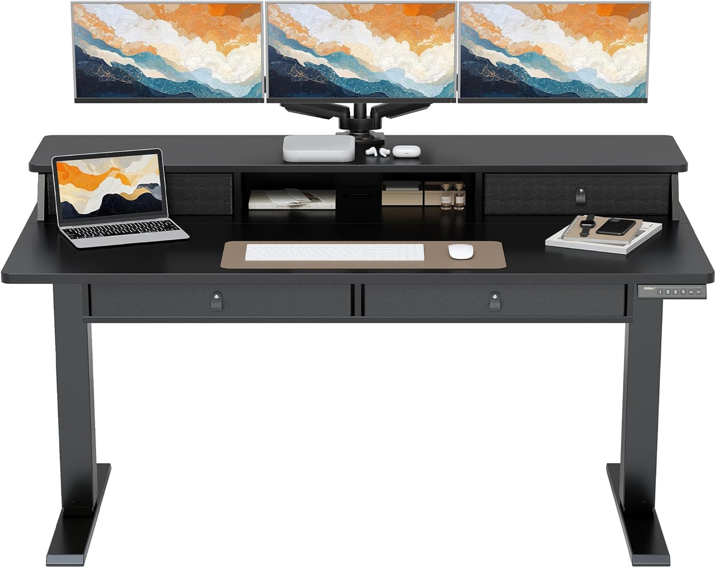 ErGear Electric Standing Desk with 4 Drawers, 63" x 30" Height Adjustable Desk with Storage, C-Clamp Mount Compatible, Computer Home Office Table with Cable Management Tray, Black