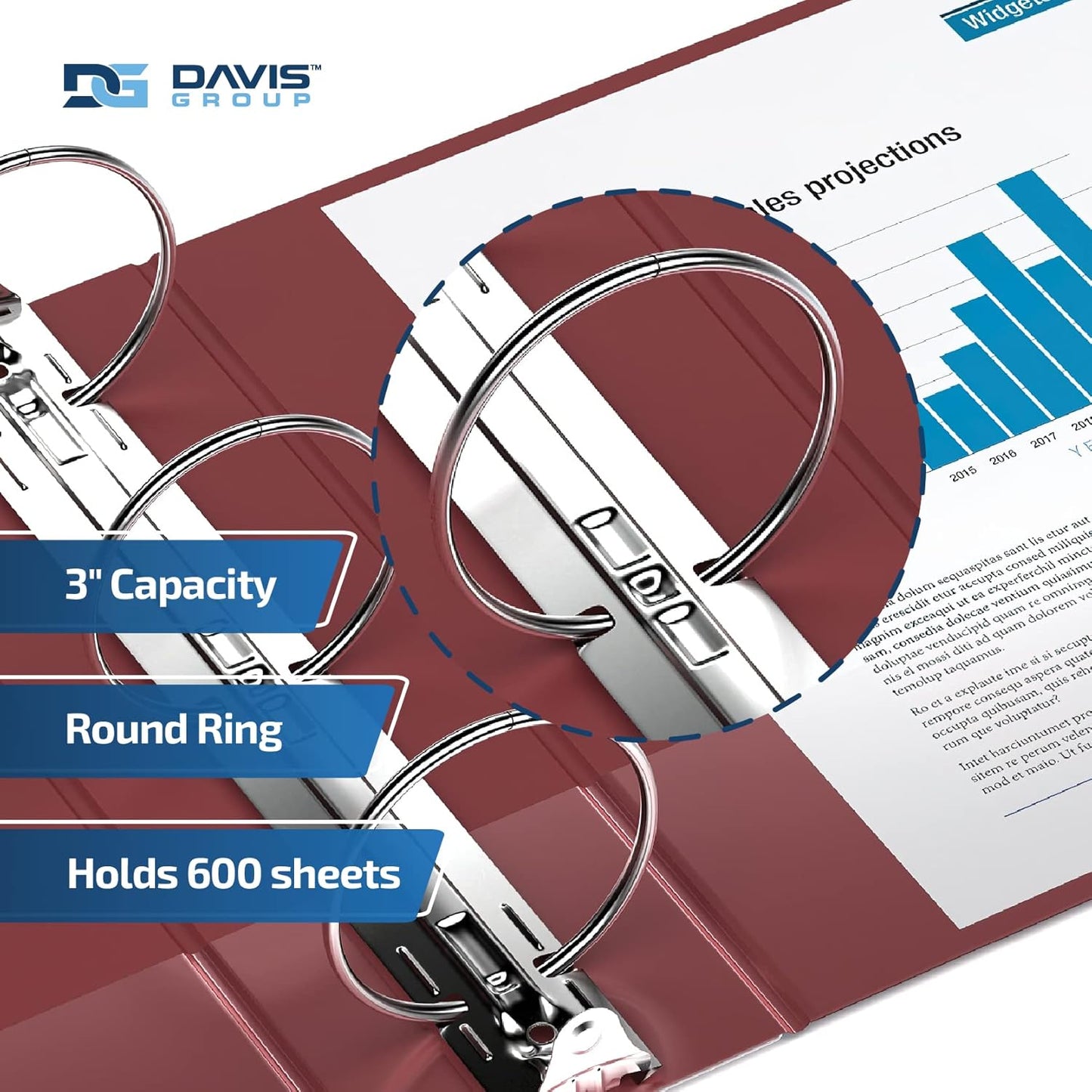 Premium Economy 6-Pack 3-Ring Binders for School or Office, Round-Ring Binders, 3 Inch, Burgundy