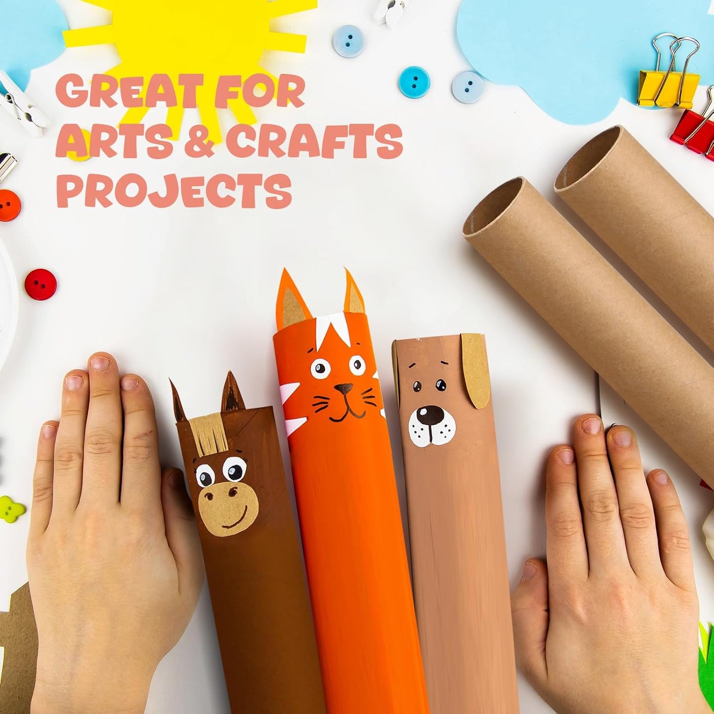 60 Pcs Cardboard Tubes for Craft 2 Size Empty Paper Towel Rolls Cardboard Toilet Paper Tubes Bulk for Classroom DIY Projects(Cowhide,1.4 x 10 Inch, 1.6 x 10 Inch)