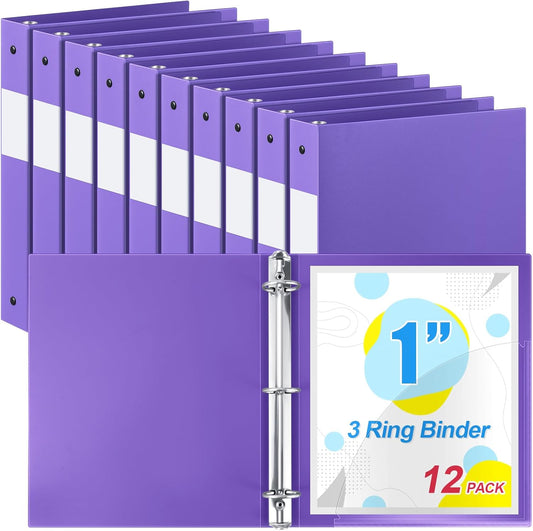 12 Pcs 1 Inch 3 Ring Plastic Binder Flexible Binders Bulk Fits Letter Size 8.5'' x 11'' Paper Holds up to 225 Sheets with 1 Pockets Versatile Binder for School Office Home (Purple)