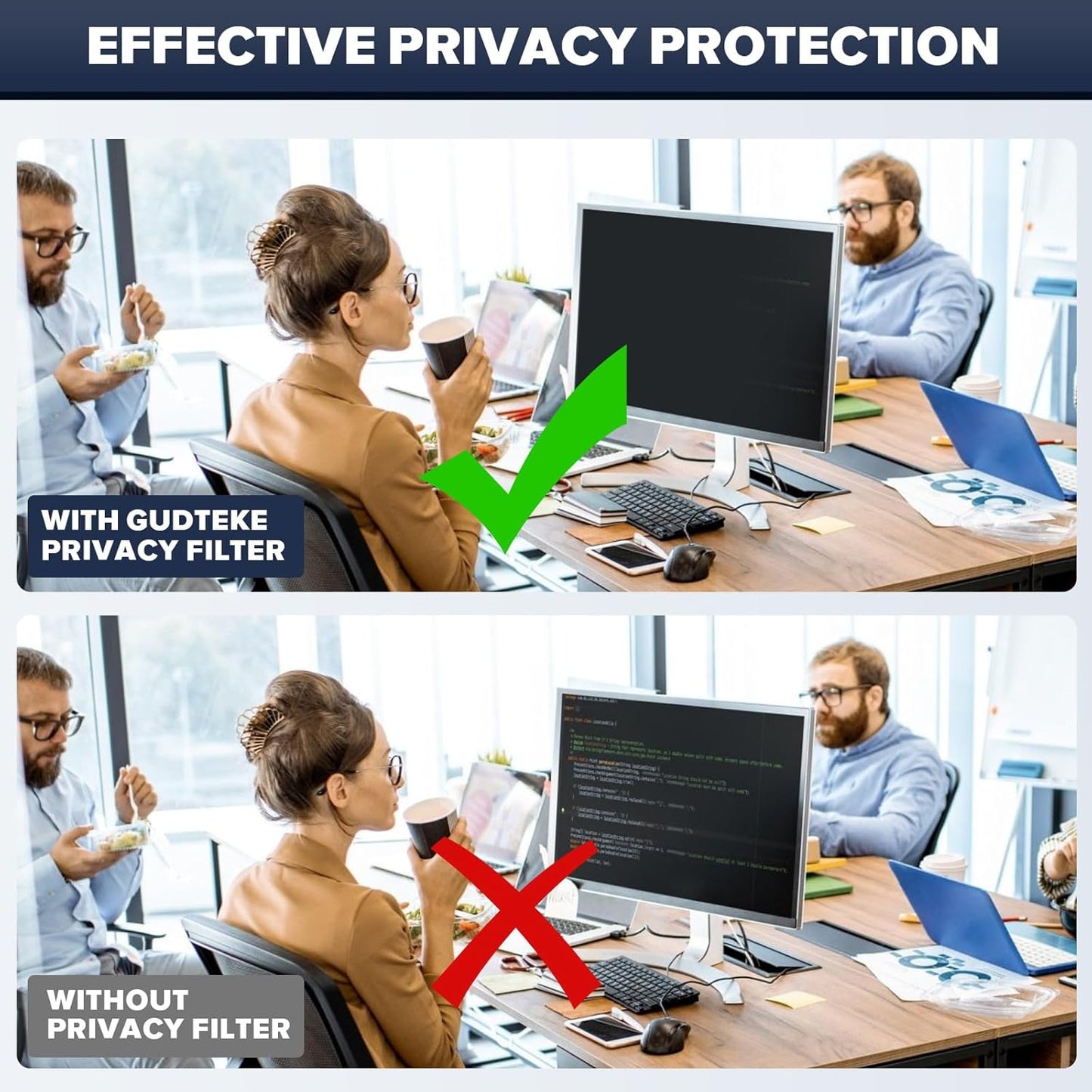 [2-Pack] HD Computer Privacy Screen 21.5 inch, Upgraded Computer Privacy Screen for 16:9 Widescreen Removable Anti Glare Computer Screen Cover and Blue Light UV-Blocking Screen Privacy Filter